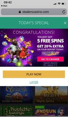 Get Free Spins for Starburst online slot with Dealers Casino