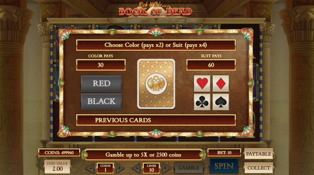 Book of Dead gamble feature